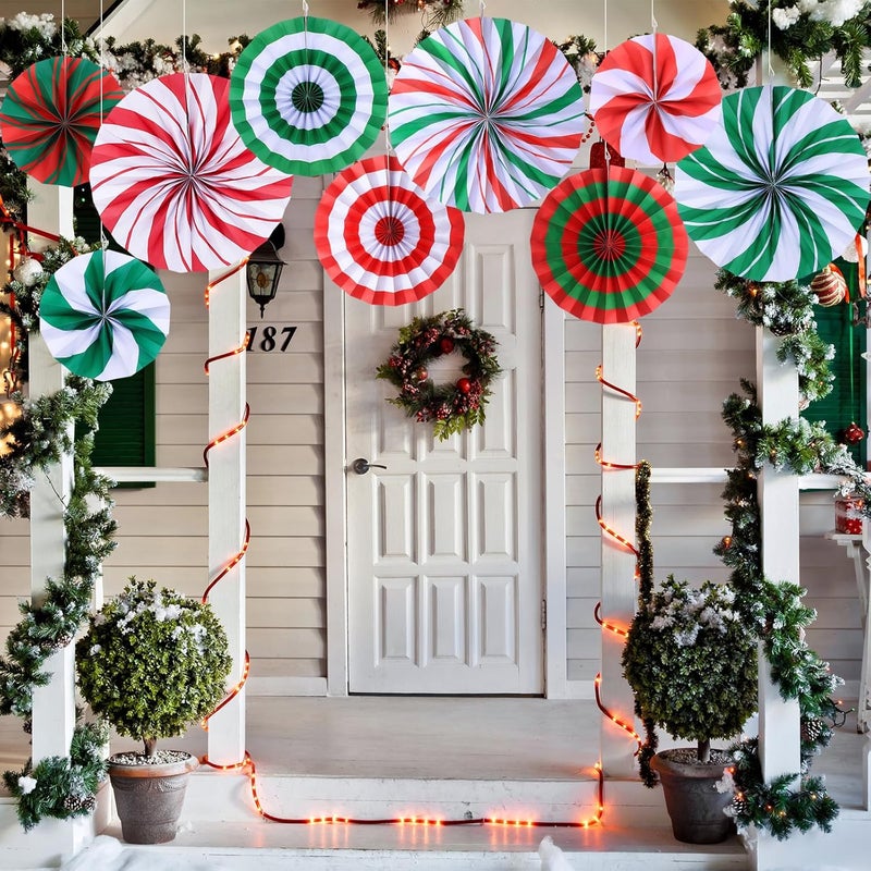 agranjeuc 9 Pcs Christmas Candy Hanging Paper Fans Decoration Peppermint Hanging Fans Xmas Candy Cane Party Garland Decor for Merry Christmas Holiday Classroom Ceilings Wall Birthday Party Supplies - Image 2